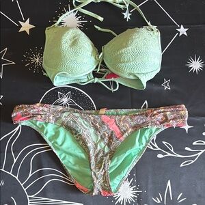 Green and Paisley Bikini Set